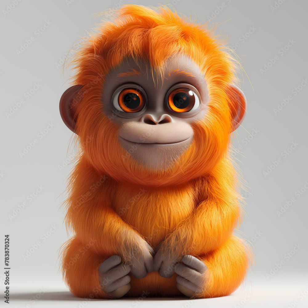 A cute and happy baby orangutan 3d illustration