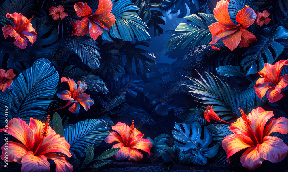 Vibrant Tropical Paradise: Lush Jungle Scene with Exotic Animals and Plants