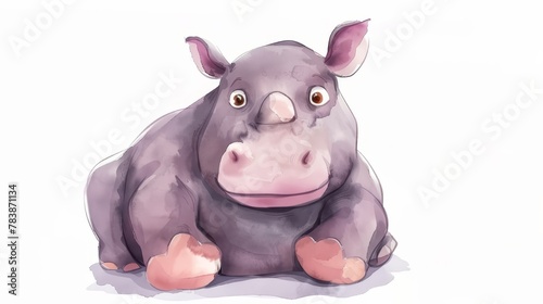   A hippo sat down  head tilted sideways  eyes opened wide