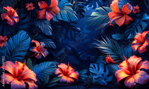 Vibrant Tropical Paradise  Lush Jungle Scene with Exotic Animals and Plants