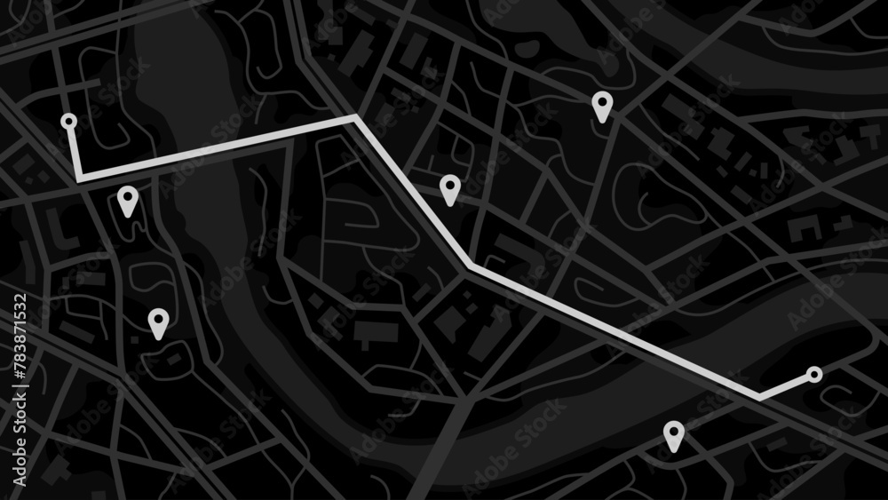 City map navigation. GPS navigator. Point marker icon. Top view, view ...