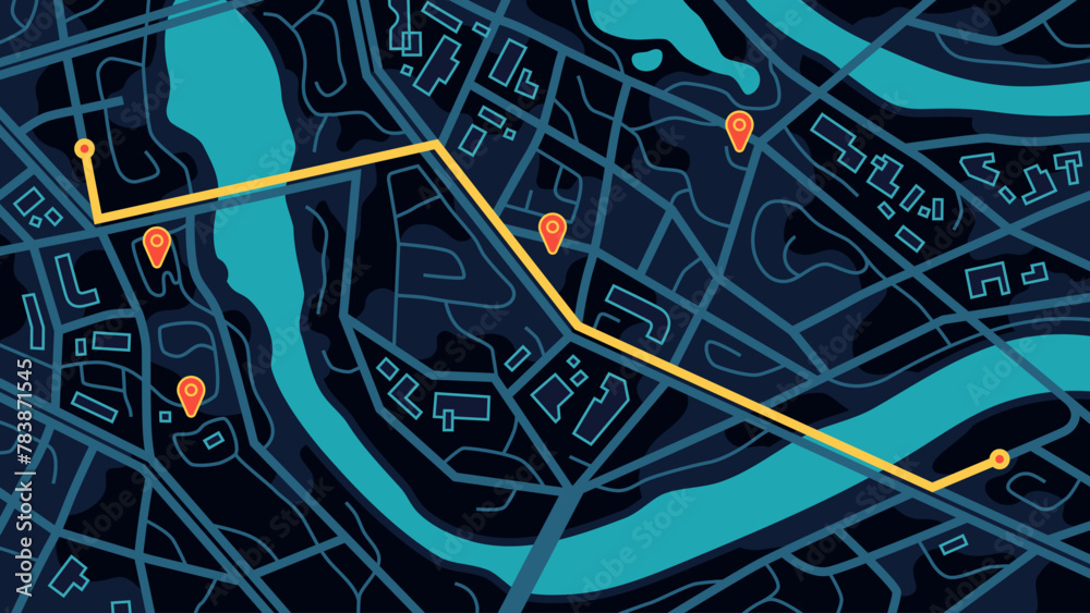 City map navigation. GPS navigator. Point marker icon. Top view, view ...