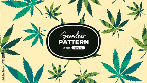 Cannabis leaf seamless pattern. Marijuana leaf icon. Vector illustration. Indica, Sativa, Hybrid, Ruderalis. Premium branding design.