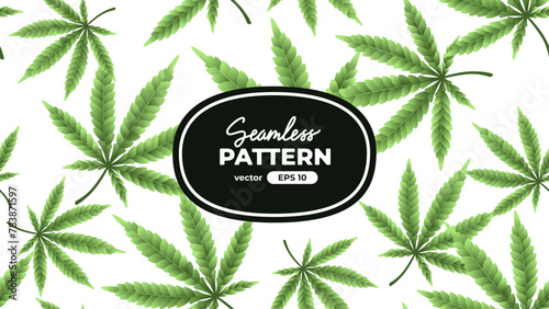 Cannabis leaf seamless pattern. Marijuana leaf icon. Vector illustration. Indica, Sativa, Hybrid, Ruderalis. Premium branding design.