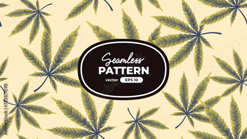 Cannabis leaf seamless pattern. Marijuana leaf icon. Vector illustration. Indica, Sativa, Hybrid, Ruderalis. Premium branding design.