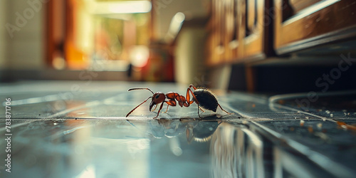 Close up of an ant on the kitchen floor
 photo