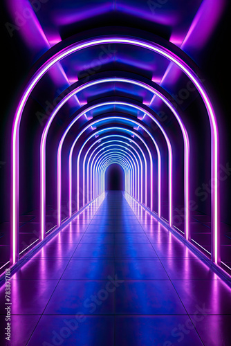 Neon-Lit Tunnel Leading Into the Distance
