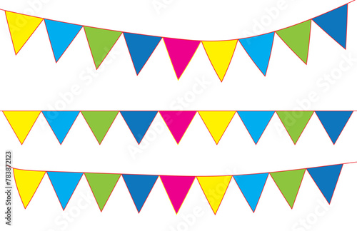 Colorful paper bunting party flags isolated on white background