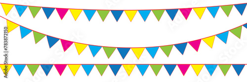 Festive flag garlands vector illustration. Triangle buntings in simple