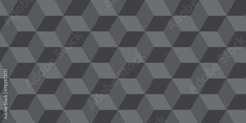 Minimal geometric rectangle technology black and gray background from cubes and lines. Geometric seamless pattern cube. Cubes mosaic shape vector design. 