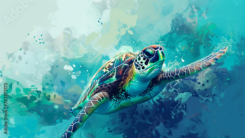 World Turtle Day awareness banner, infographic style turtles, ocean pollution theme, informative yet artistic