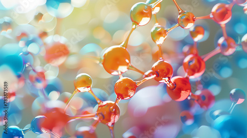 Abstract image of colorful molecular structure on a bright background photo