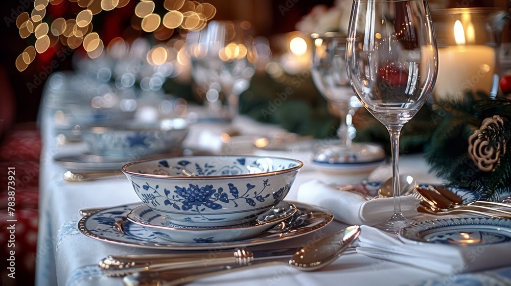 plates and bowls, Christmas tree in the backdrop plates and bowls, Christmas tree in the backdrop