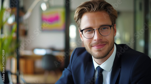 Confident businessman smiling in office