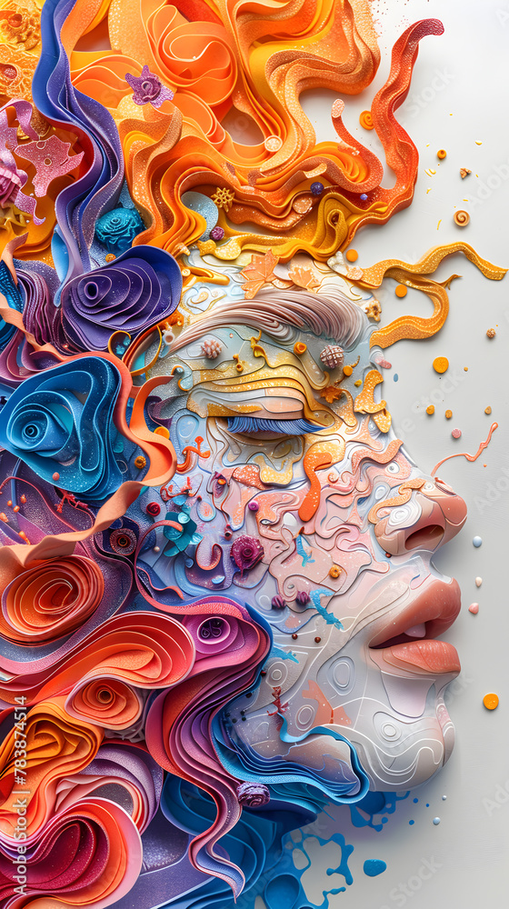 Surreal Paper Art Portrait with Vibrant Colors