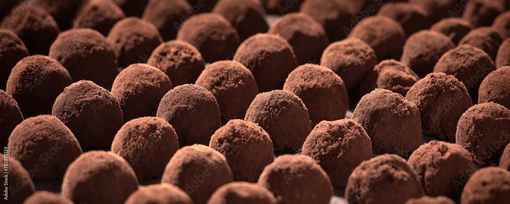 Close-up of chocolate candies in the form of balls - truffle. 
