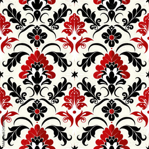 flower red and white and black repeating pattern in an ancient style