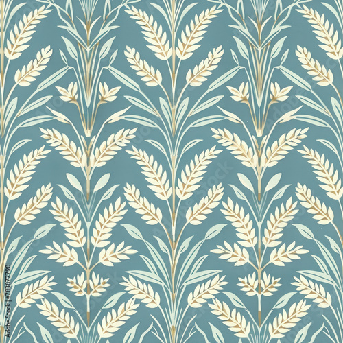 william morris style pattern with barley in it, blue