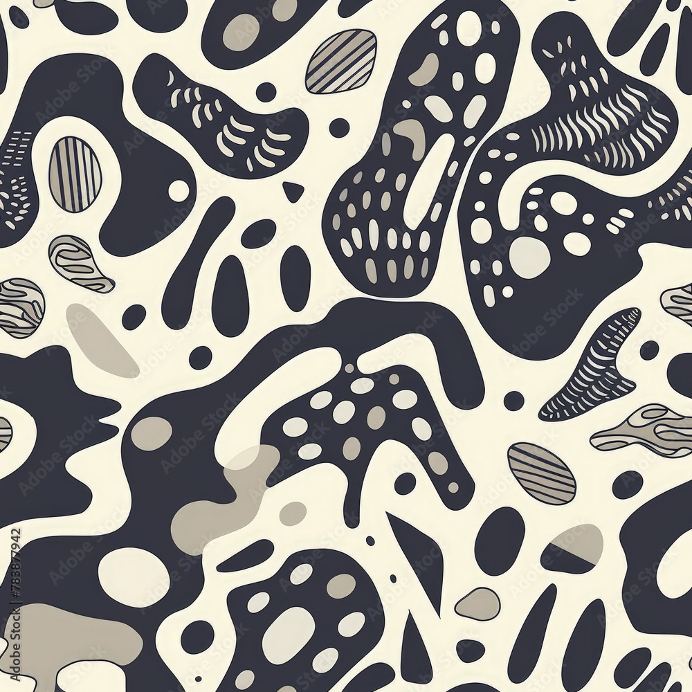 A full page pattern of retro, organic shapes in simple, one color illustration. A full page pattern of retro, organic shapes in simple, one color illustration.
