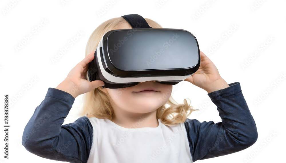 Toddler with virtual reality headset. Girl using digital immersive vr technology. Toddler with virtual reality headset. Girl using digital immersive vr technology.