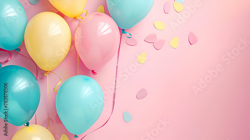 Minimalistic pastel background with balloons  balloons celebration concept  balloons poster design  floating party celebration beautiful ballons on pastel background wallpaper 