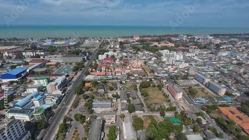 Arieal view of Songkhla Thailand while flying from the sea into a town 
 photo