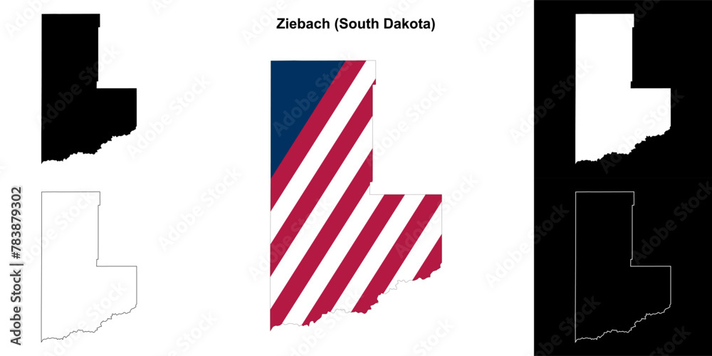 Naklejka premium Ziebach County (South Dakota) outline map set