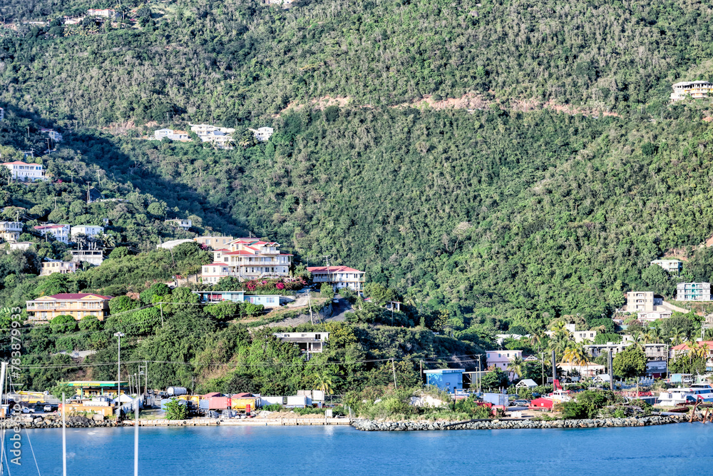 Tortola, British Virgin Islands - March 27, 2024: The shoreline of Tortola in the British Virgin Islands
