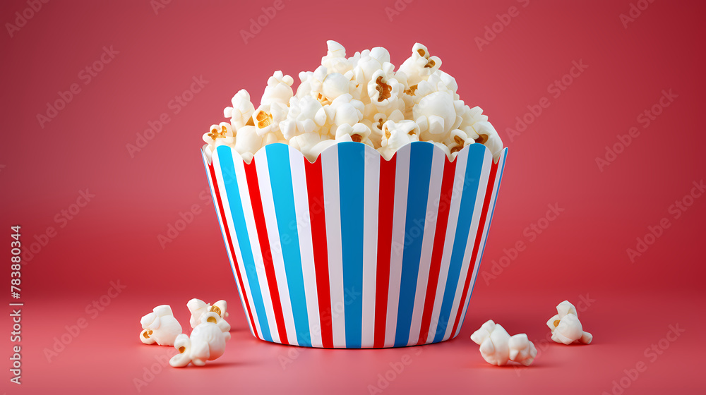 Delicious popcorn on solid color background