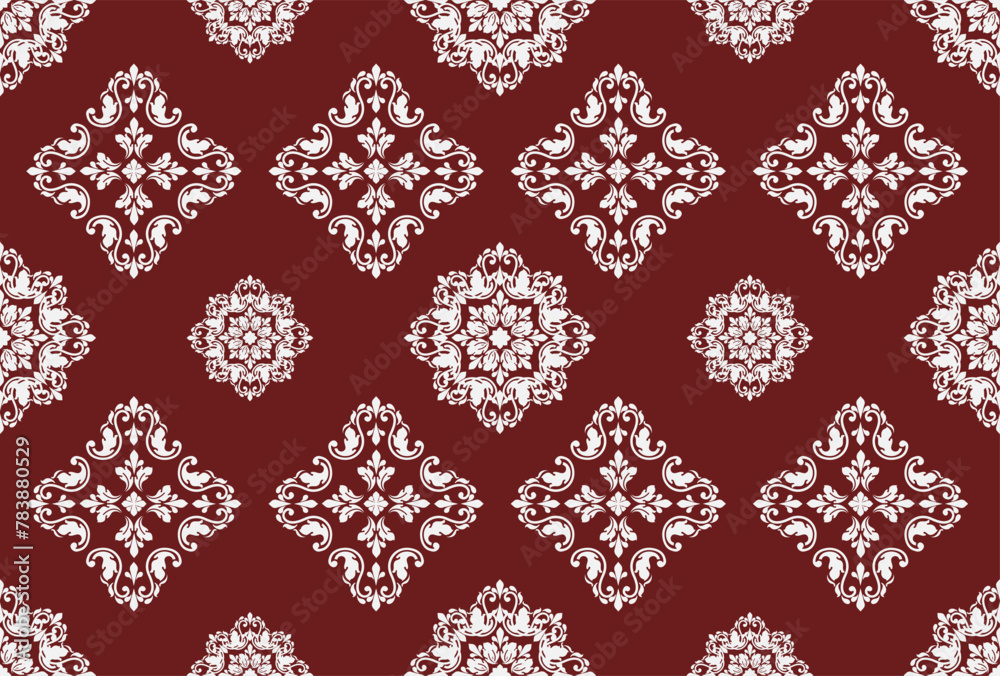Abstract Flower geometric pattern. Seamless vector background. White and Red ornament. Ornament for fabric, wallpaper, packaging. Decorative print