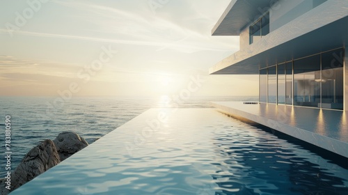 An image of an exclusive cliffside luxury villa featuring an infinity pool and breathtaking ocean views
