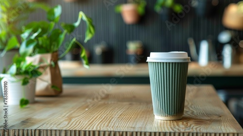 Close view of a stylish, sustainable coffee cup, a fresh take on eco-friendly products photo