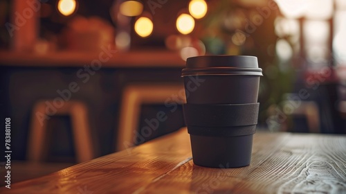 Close-up of a sleek, reusable coffee cup that epitomizes modern eco-conscious lifestyle