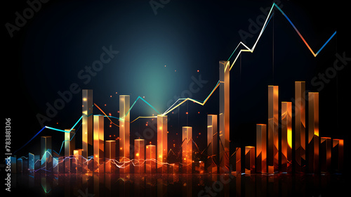 Digital economy concept. Stock exchange data with graphs and numbers on blurred background,Chart Blockchain Ivory photo