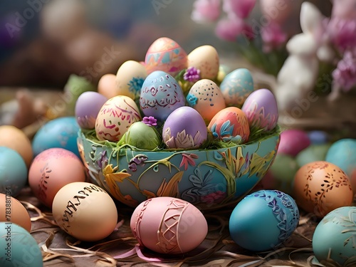 Fototapeta happy ester with colored eggs 
