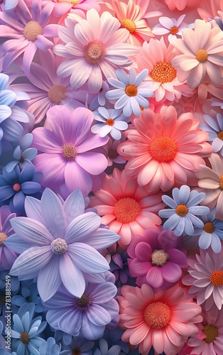 Cute colorful pastel flowers, background for phone wallpaper, 3d render © FreyStudios