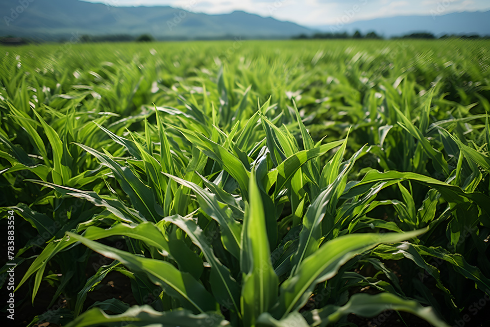 Vibrant green field of corn crop Vibrant green field of corn crop