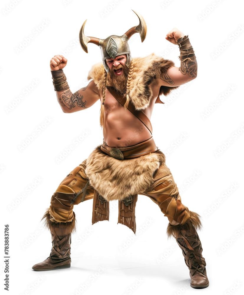 Viking berserker with horns full body portrait on isolated background Viking berserker with horns full body portrait on isolated background