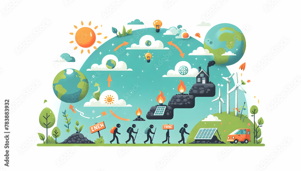 Energy Evolution: A Simple Vector Illustration from Fossil Fuels to Renewable Energy Sources for Earth Day Poster Energy Evolution: A Simple Vector Illustration from Fossil Fuels to Renewable Energy Sources for Earth Day Poster