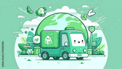 Flat vector illustration promoting green transport movement to reduce carbon emissions. Earth Day poster with isolated white background.