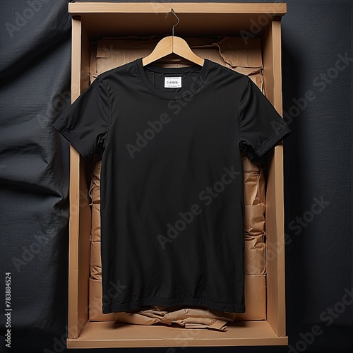 t-shirt lying on a wooden board on a black background (ID: 783884524)