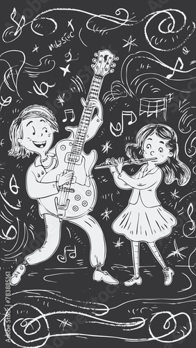 Children playing music together in the party