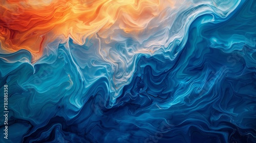 Abstract blue and orange fluid art design photo