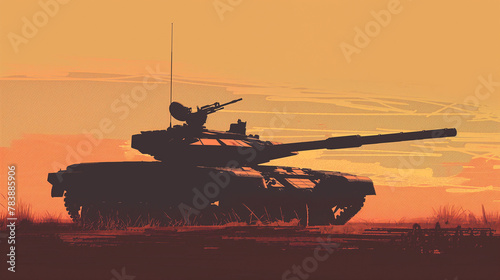 Battle Tank at Sunset, Military Silhouette on Warfield