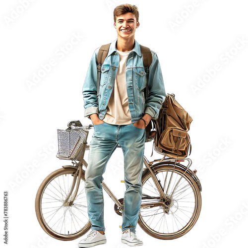 Man With Bike Isolated