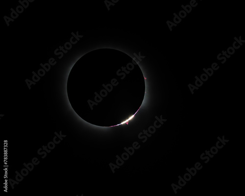 Baily's Beads Peeking Out From Totality With A Solar Prominence.  Hot Springs, Arkansas