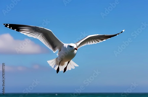 Seagull bird flying over the sea. The concept of rest, freedom and tranquility 
