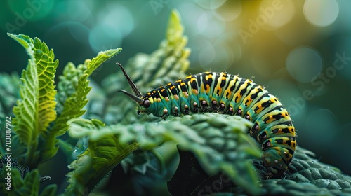 Macro view of a caterpillar on a leaf
