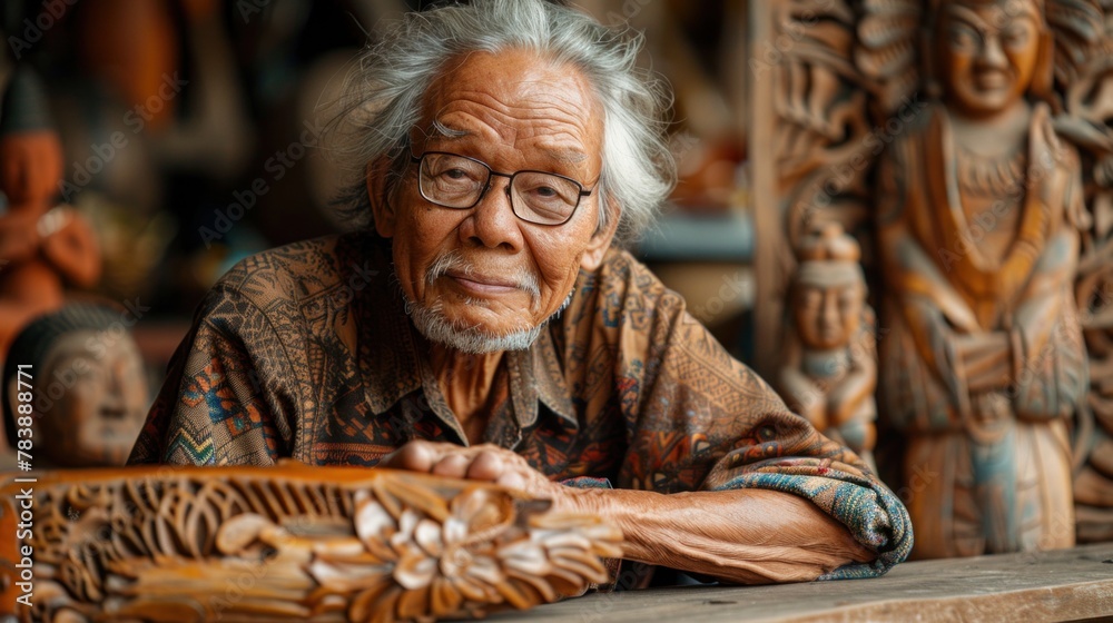 An alluring portrait of a Thai artisan at work, their skill and craftsmanship evident in every detail. An alluring portrait of a Thai artisan at work, their skill and craftsmanship evident in every detail.