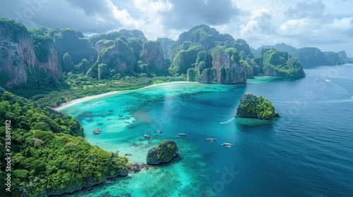 A breathtaking aerial view of Thailand's pristine coastline, where land and sea merge in perfect harmony. © 2D_Jungle